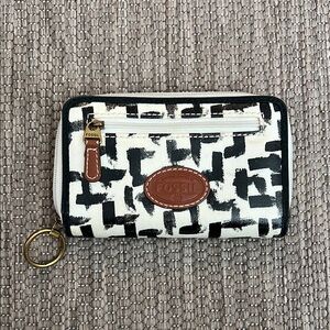 Fossil black and white coated canvas wallet